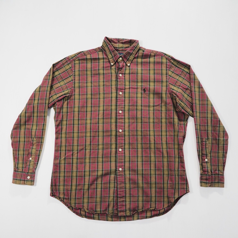 Ralph Lauren Shirt Mens Large Red Plaid Long Sleeve Button Front Cotton Preppy